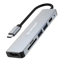 Techsuit - TurboChargeX 6 az 1-ben Dokkolóállomás (H5) - Type-C-hez 2x USB, Type-C, HDMI, TF/SD Kártya, PD87W, 4K@30Hz - Szürke.