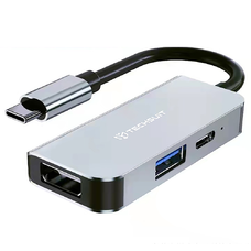 Techsuit - 3 az 1-ben TurboChargeX Dokkolóállomás (H4) - Type-C to Type-C, USB, HDMI, 4K@30Hz, PD87W - Szürke