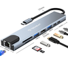 Techsuit - Dokkoló állomás NetBridge 8 az 1-ben (H2) - Type-C 2x Type-C, 2x USB, HDMI, RJ45, TF/SD, 4K@30Hz, PD87W - Szürke. - 0. kép