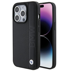 BMW Bőr Textúrált & Csíkos iPhone 15 Pro Max tok - Fekete tok
