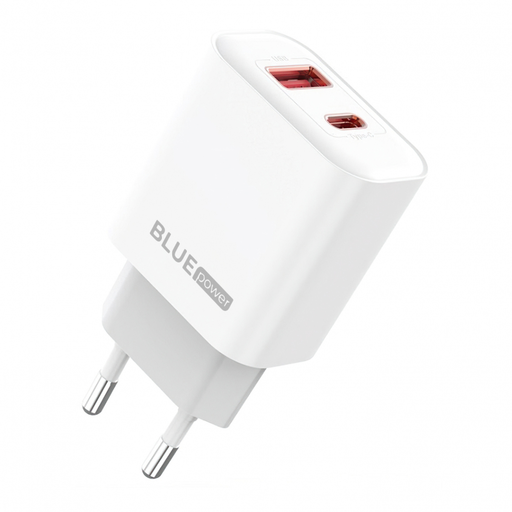 Wall Charger Blue Power BPCE12, 20W, 3A, 1 x USB-A - 1 x USB-C, Fehér