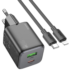 Fali töltő Hoco N41, 20W, 3A, 1 x USB-A - 1 x USB-C, Lightning kábellel, fekete