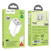 Fali töltő Hoco N42, 45W, 3A, 2 x USB-C, USB-C kábellel, Fehér - 1. kép