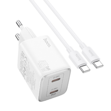 Fali töltő Hoco N42, 45W, 3A, 2 x USB-C, USB-C kábellel, Fehér