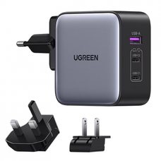 Fali töltő Ugreen CD296, 65W, 5A, 1 x USB-A - 2 x USB-C, Szürke
