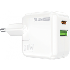 Fali Töltő Blue Power BC111A, 30W, 3A, 1 x USB-A - 1 x USB-C, Fehér