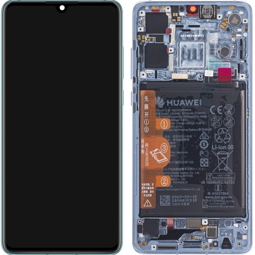 Huawei P30 Kék (Breathing Crystal) LCD Kijelző Modul + Akkumulátor