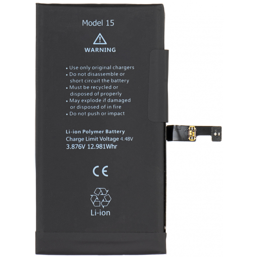 Battery for Apple iPhone 15, with Integrated BMS Flex (no spot welding needed)