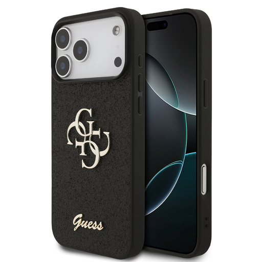 iPhone 17 Pro Max Fekete Guess PU Fix Glitter 4G Fém Logós tok iPhone 17 Pro Max Fekete Guess PU Fix Glitter 4G Fém Logós tok