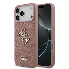  iPhone 17 Pro Max Rózsaszín Guess PU Fix Glitter 4G Fém Logós Tok