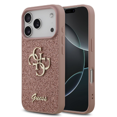  iPhone 17 Pro Pink Guess PU Glitter 4G Fém Logó tok