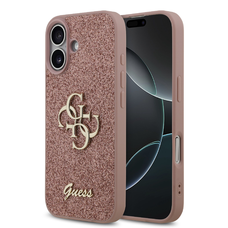  iPhone 17 Pink Guess PU Fixed Glitter 4G Metal Logo tok