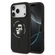 Karl Lagerfeld Liquid Silicone Karl and Choupette MagSafe tok iPhone 17 Pro-hoz fekete