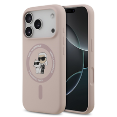 Karl Lagerfeld Liquid Silicone Karl és Choupette MagSafe tok iPhone 17 Pro rózsaszín tok