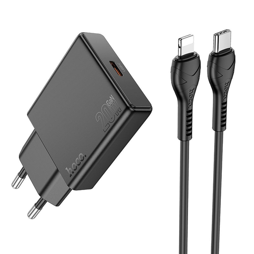 HOCO vékony fali töltő Type C + kábel Type C - Lightning PD QC 30W N37 fekete