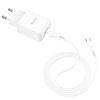 HOCO utazó töltő USB A + kábel USB A-ról Type C-re 2.1A N2 fehér - 0. kép