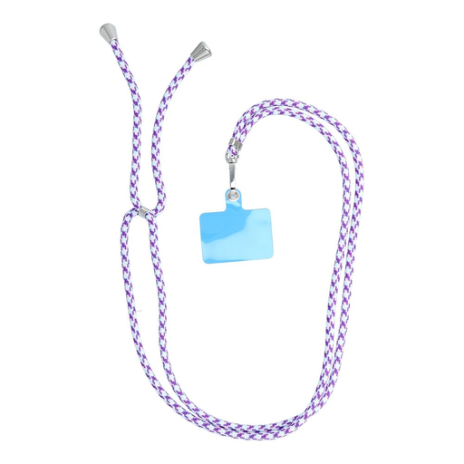 SWING (6 mm) Telefon csuklópánt, Telefontartó állítható hosszúsággal / zsinór hossza 165 cm (max 82.5 cm a hurokban) / vállon vagy nyakon - fehér-lila