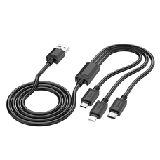 Kábel 3 az 1-ben USB A Lightning / Micro USB / USB C Hoco 2A X74 1 m fekete