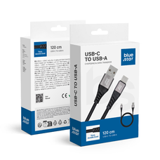 BLUE STAR fonott kábel 3A 20W USB A-tól Type C PD QC4.0 TFK-DC-003 1,2 m fekete