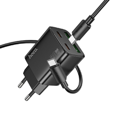 HOCO fali töltő USB A + Type C + Type C - Lightning kábel PD QC3.0 3A 20W N52 fekete