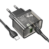HOCO fali töltő USB A + Type C + kábel Type C to Type C PD QC3.0 3A 20W N34 átlátszó - 0. kép