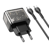 HOCO fali töltő USB A + Type C + kábel Type C to Type C PD QC3.0 3A 20W N34 átlátszó - 3. kép