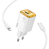 HOCO fali töltő USB A + Type C + kábel Type C - Type C PD QC3.0 3A 20W N52 fehér - 0. kép