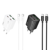 HOCO fali töltő USB A + Type C + kábel Type C - Type C PD QC3.0 3A 20W N52 fehér - 1. kép