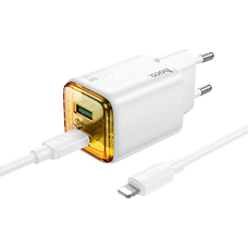 HOCO fali töltő USB A + Type C + kábel Type C - Type C PD QC3.0 3A 20W N52 fehér