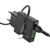 HOCO slim fali töltő USB A + USB-C csatlakozóval, valamint USB-C - Lightning kábellel PD QC3.0 3A 20W N38 fekete - 0. kép