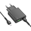 HOCO slim fali töltő USB A + USB-C csatlakozóval, valamint USB-C - Lightning kábellel PD QC3.0 3A 20W N38 fekete - 1. kép