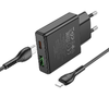 HOCO slim fali töltő USB A + USB-C csatlakozóval, valamint USB-C - Lightning kábellel PD QC3.0 3A 20W N38 fekete - 2. kép