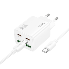 HOCO töltő 2 x Type C + 2 x USB A + kábel Type C to Type C PD QC3.0 3A 20W N55 fehér