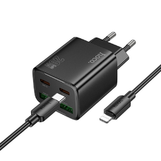HOCO töltő 2 x Type C + 2 x USB A + Type C - Lightning kábel PD QC3.0 3A 20W N55 fekete