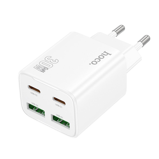 HOCO töltő 2 x Type C + 2 x USB A PD QC3.0 3A 20W N56 fehér