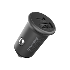 ColorWay - Mini Autós Töltő (CW-CHA029PD-GR) - USB QC3.0, Type-C PD20W, Gyors Töltés, 38W, Auto ID Chip - Szürke
