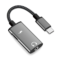 Techsuit - 2 az 1-ben Audio Adapter AcustiCore (AC22) - Type-C-ről Type-C/3.5mm Jackre, Gyors Töltés, DAC Chip, Hi-Fi Hangzás - Szürke