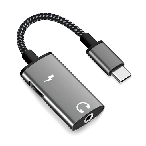 Techsuit - 2 az 1-ben Audio Adapter AcustiCore (AC22) - Type-C-ről Type-C/3.5mm Jackre, Gyors Töltés, DAC Chip, Hi-Fi Hangzás - Szürke