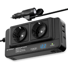 Techsuit - Autós Áramátalakító PowerDrive X (IA2) - Type-C, 2x USB-A, 2x AC Csatlakozó, 220V, 200W - Fekete