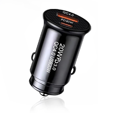 Techsuit - Prémium autós töltő MiniFuseX (C4) - Gyors töltés, mini dizájn, 2 az 1-ben USB QC 4.0, Type-C PD20W, 5V/3A, ABS - Fekete.