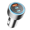 Techsuit - Prémium Autós Töltő DriveBoost (C6) - Gyors Töltés, LED Világítás, USB, 2x Type-C 60W, 5V/3A, Alumínium Ötvözet - Ezüst. - 0. kép
