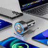 Techsuit - Prémium Autós Töltő DriveBoost (C6) - Gyors Töltés, LED Világítás, USB, 2x Type-C 60W, 5V/3A, Alumínium Ötvözet - Ezüst. - 1. kép
