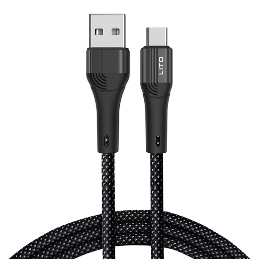 Lito - Adatkábel (LD14) - USB-típus C gyorstöltő 60W, 480Mbps, nejlon, 1m - Fekete