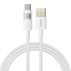  Baseus - Adatkijelzős Kábel 2 (P10382701211-00) - Gyors Töltés, USB-ről Type-C-re, Digitális Kijelző, 100W, 1m - Hold Fehér