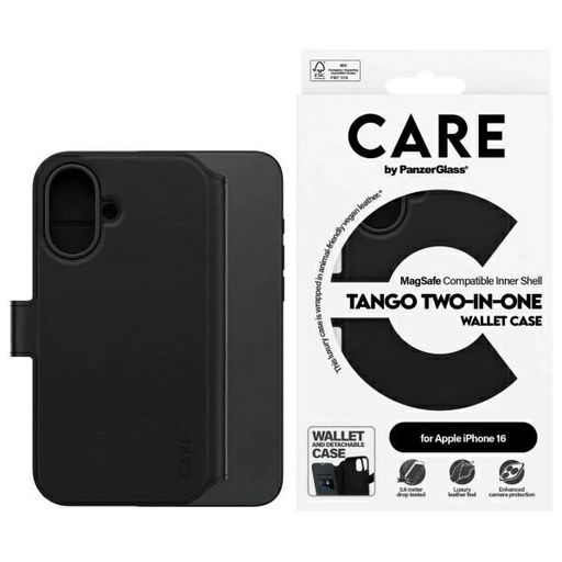 CARE by PanzerGlass Feature Tango 2in1 Wallet MagSafe tok iPhone 16 - Fekete, CARE by PanzerGlass Feature Tango 2in1 Wallet MagSafe tok iPhone 16 - Fekete,