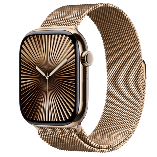 Apple Watch S10 Mobilhálózati Kapcsolattal 46mm Arany Titán Tokkal és Arany Milánói Szíjjal - S/M