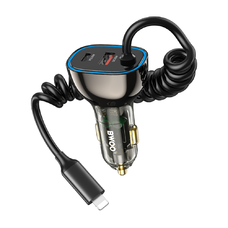 BWOO CC96L 30W PD autós töltő 1x USB-C 1x USB port Lightning kábellel szürke