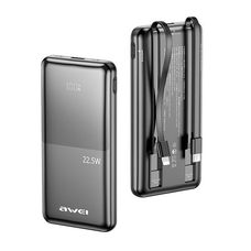 AWEI PowerBank P76K 10000mAh 22.5W fekete Digitális Kijelző