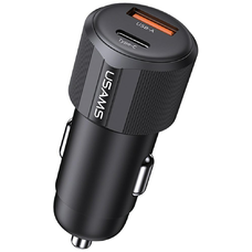 Autós töltő USAMS YT sorozat CC283 60W 1xUSB-A 1xUSB-C fekete