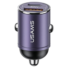 USAMS Autós Töltő 1xUSB+1xUSB-C C38 30WPD Gyors Töltés Beépített Gyűrűvel Lila CC206C